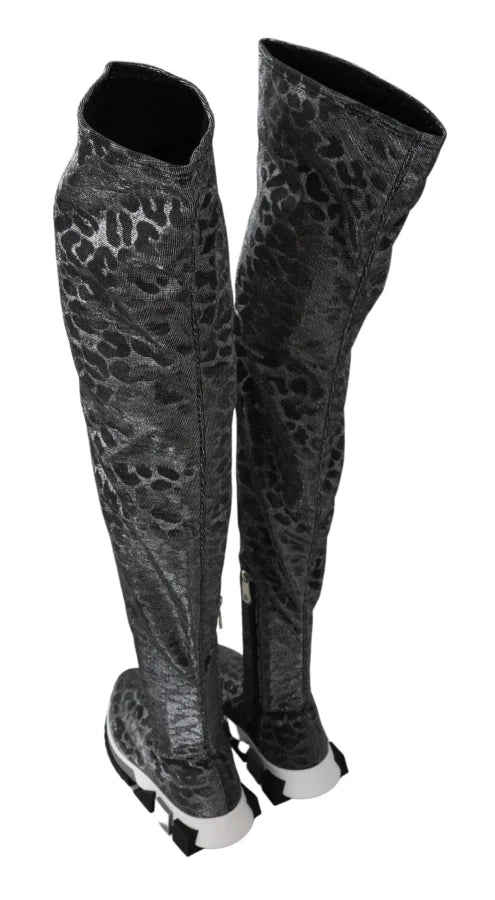 Dolce &amp; Gabbana Gray Leopard High Top Sneakers Booties Shoes