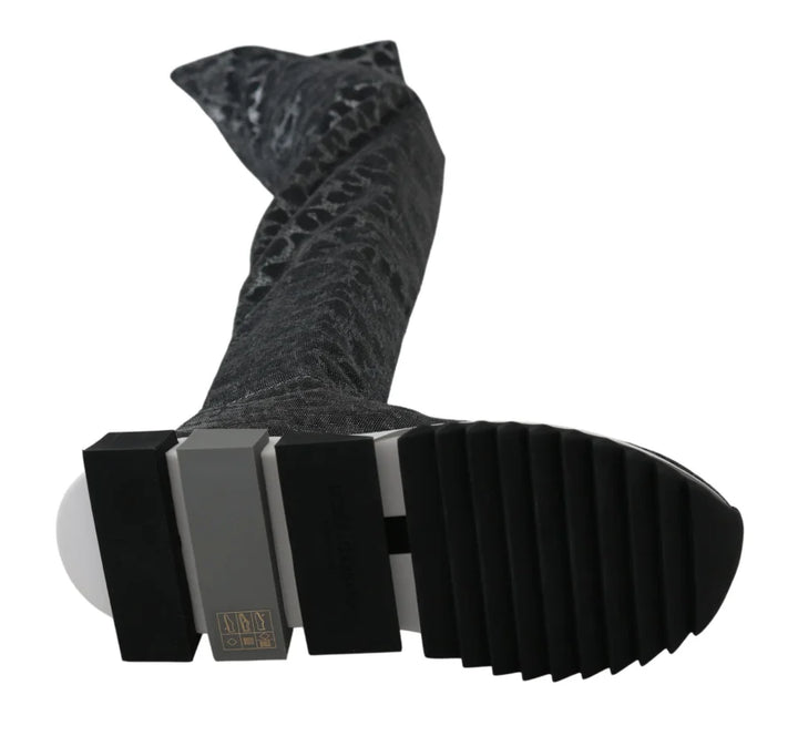 Dolce &amp; Gabbana Gray Leopard High Top Sneakers Booties Shoes