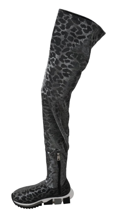 Dolce & Gabbana Gray Leopard High Top Sneakers Booties Shoes