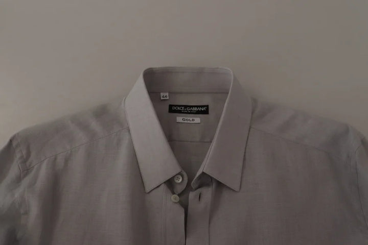 Dolce &amp; Gabbana Gray Linen Long Sleeves Formal GOLD Shirt