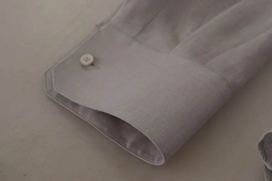 Dolce &amp; Gabbana Gray Linen Long Sleeves Formal GOLD Shirt