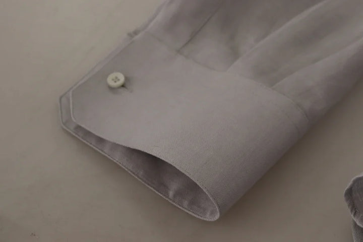 Dolce &amp; Gabbana Gray Linen Long Sleeves Formal GOLD Shirt