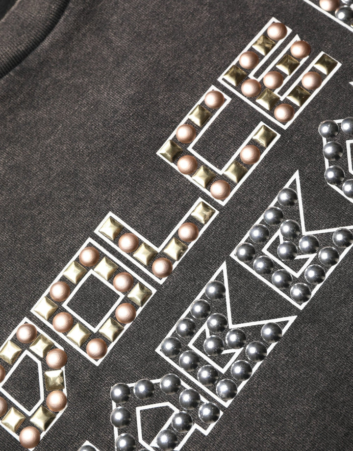 Dolce &amp; Gabbana Gray Logo Embellished Men Crew Neck T-shirt