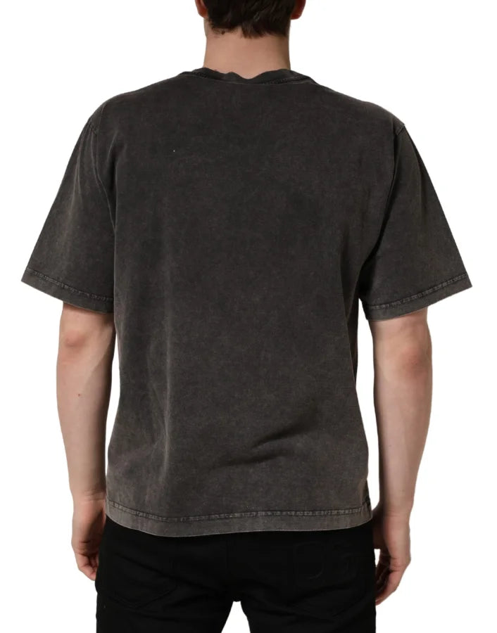 Dolce &amp; Gabbana Gray Logo Embellished Men Crew Neck T-shirt