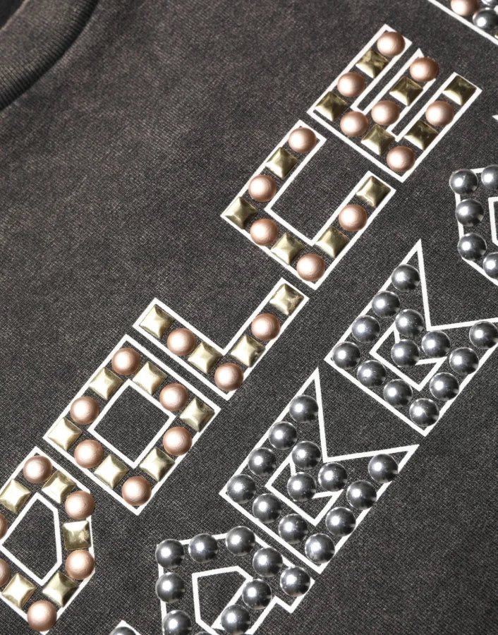 Dolce &amp; Gabbana Gray Logo Embellished Men Crew Neck T-shirt