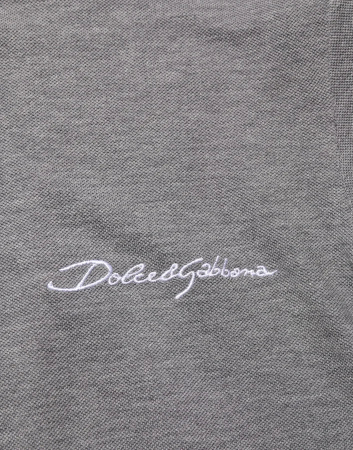 Dolce &amp; Gabbana Gray Logo Embroidery Collared Polo T-shirt