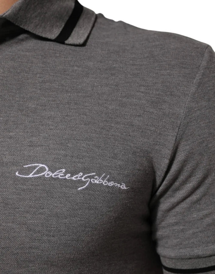 Dolce &amp; Gabbana Gray Logo Embroidery Collared Polo T-shirt