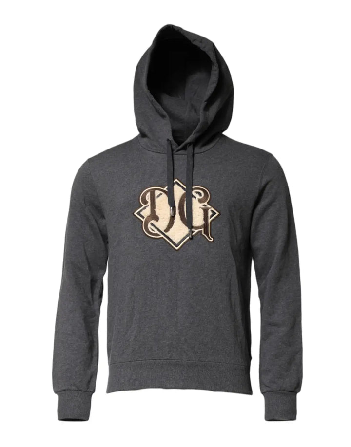 Dolce &amp; Gabbana Gray Logo Patch Hooded Sweatshirt Sweater