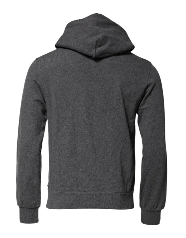 Dolce &amp; Gabbana Gray Logo Patch Hooded Sweatshirt Sweater