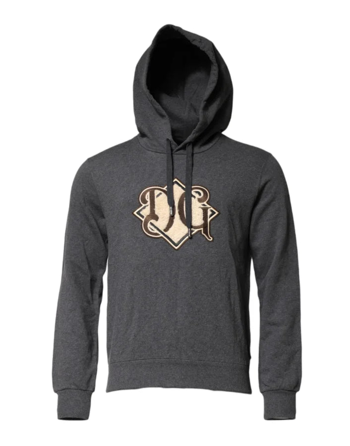 Dolce &amp; Gabbana Gray Logo Patch Hooded Sweatshirt Sweater