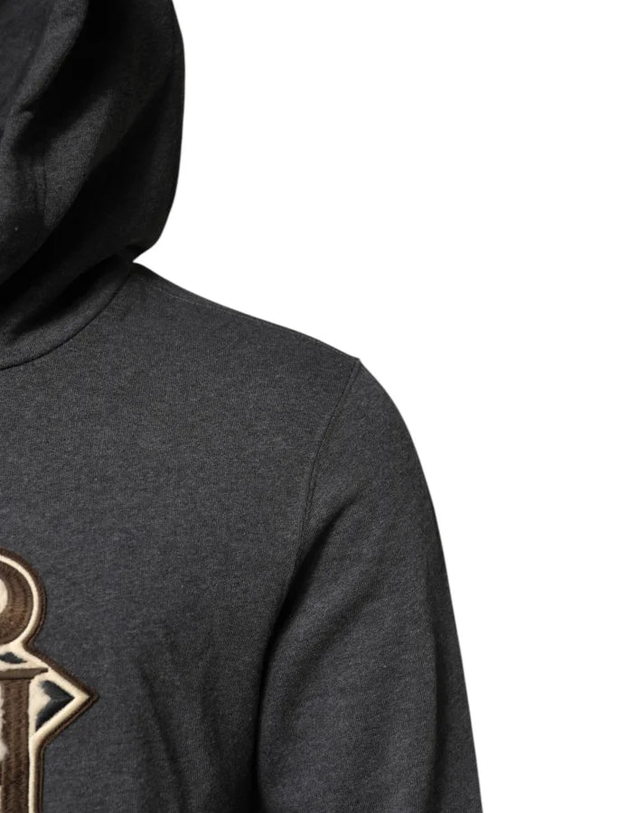 Dolce &amp; Gabbana Gray Logo Patch Hooded Sweatshirt Sweater