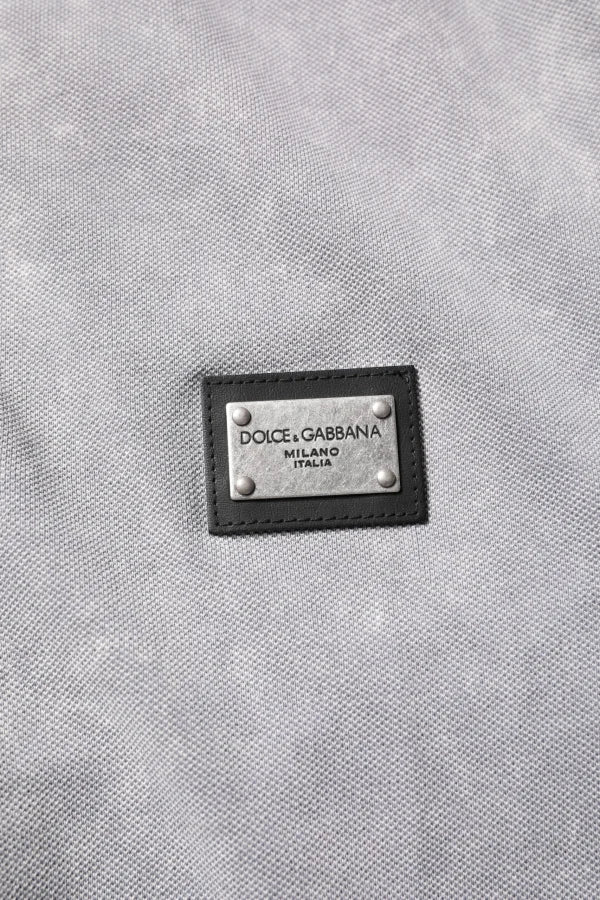 Dolce &amp; Gabbana Gray Logo Plaque Cotton Men Polo Shirt T-shirt