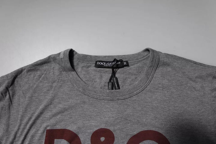 Dolce &amp; Gabbana Gray Logo Print Cotton Crew Neck Men T-shirt