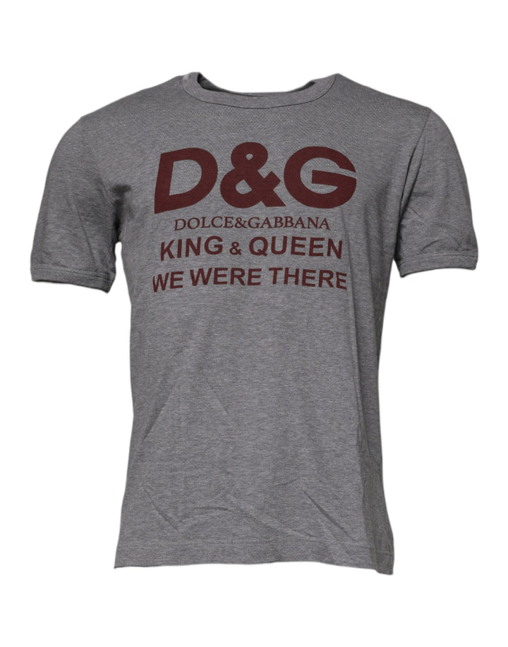 Dolce &amp; Gabbana Gray Logo Print Cotton Crew Neck Men T-shirt