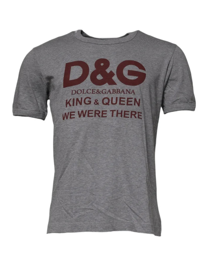 Dolce &amp; Gabbana Gray Logo Print Cotton Crew Neck Men T-shirt