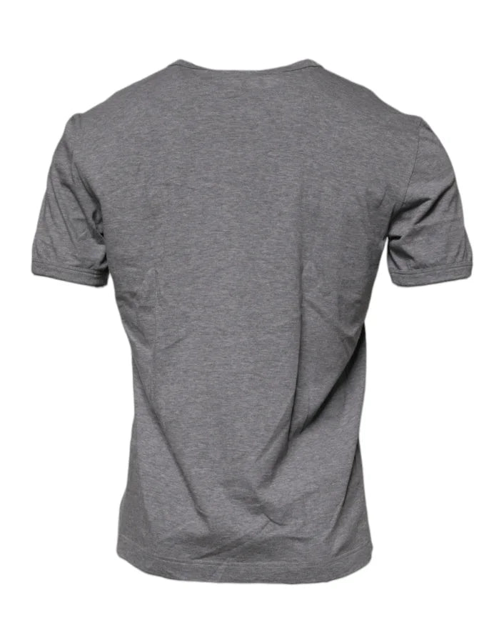 Dolce &amp; Gabbana Gray Logo Print Cotton Crew Neck Men T-shirt