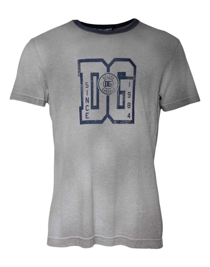Dolce &amp; Gabbana Gray Logo Print Cotton Crew Neck T-shirt