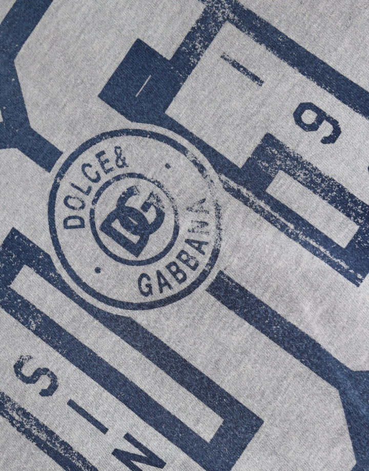 Dolce &amp; Gabbana Gray Logo Print Cotton Crew Neck T-shirt