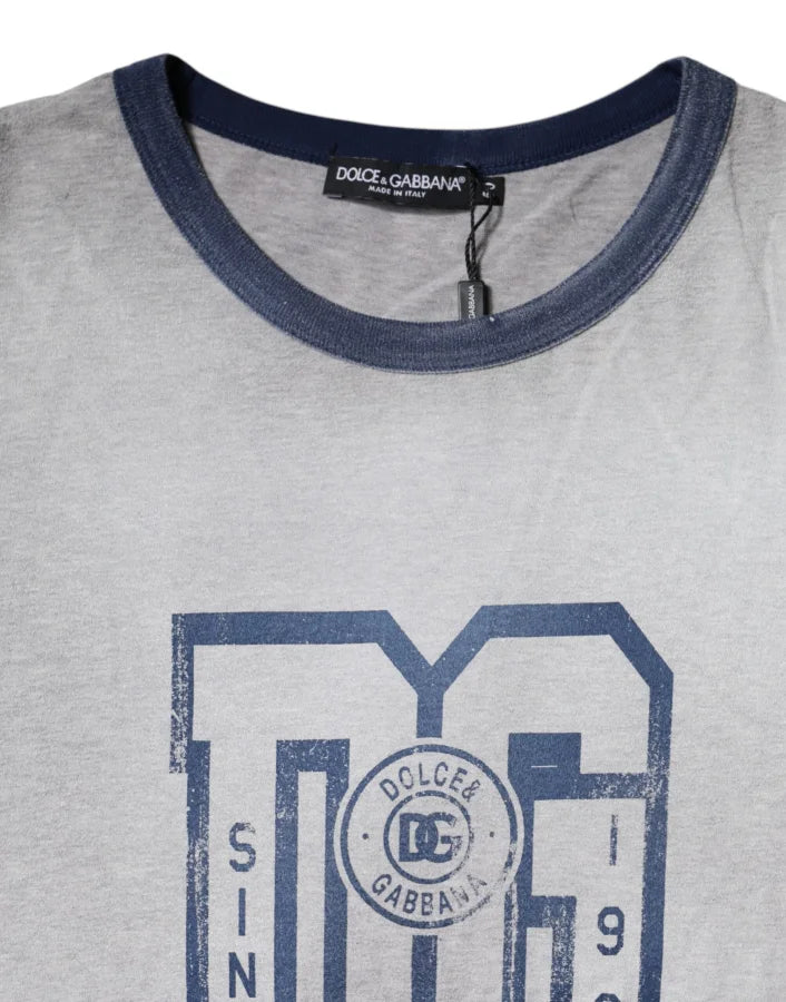 Dolce &amp; Gabbana Gray Logo Print Cotton Crew Neck T-shirt