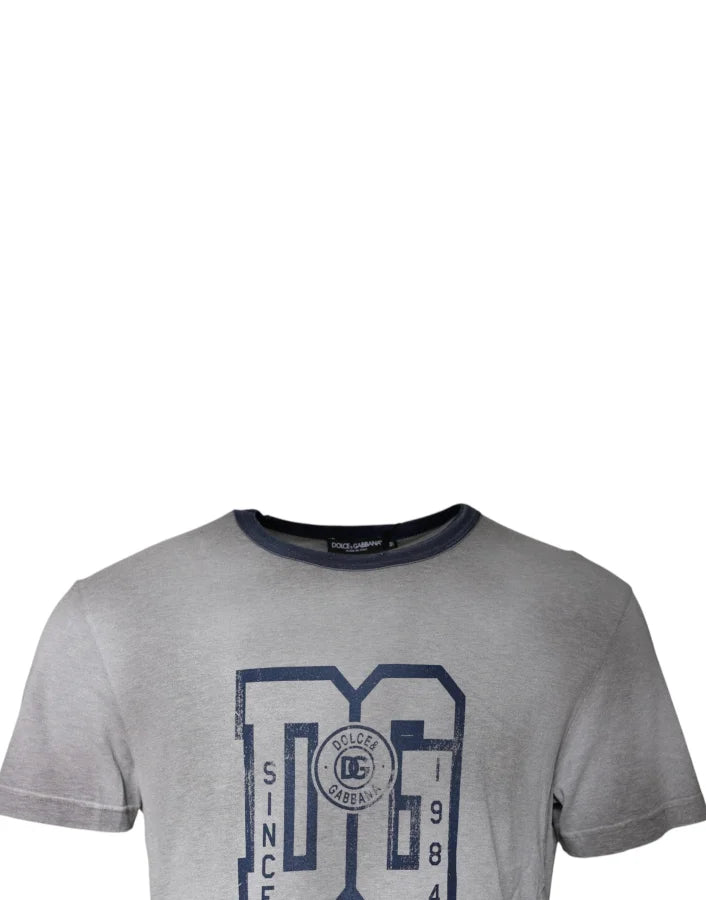 Dolce &amp; Gabbana Gray Logo Print Cotton Crew Neck T-shirt