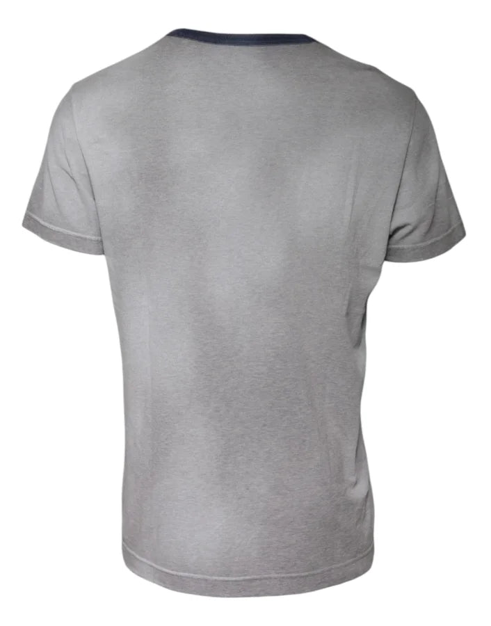 Dolce &amp; Gabbana Gray Logo Print Cotton Crew Neck T-shirt