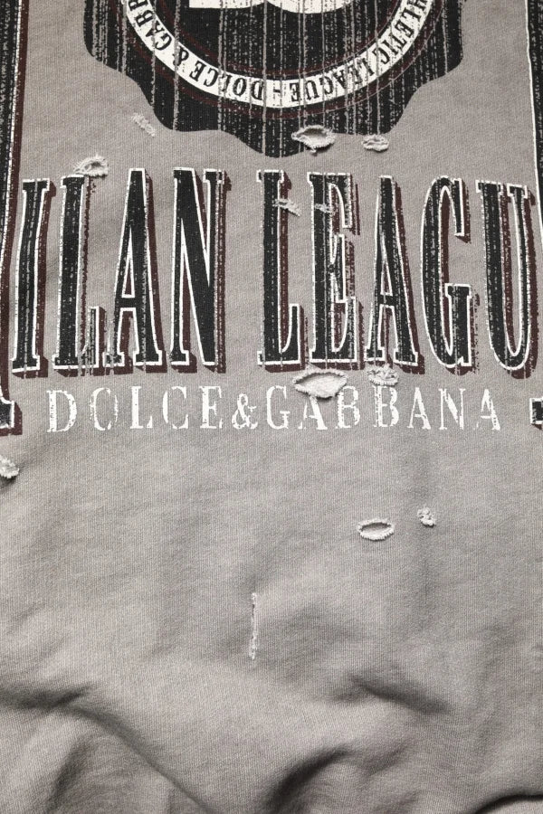 Dolce &amp; Gabbana Gray Logo Print Crew Neck Pullover Sweater