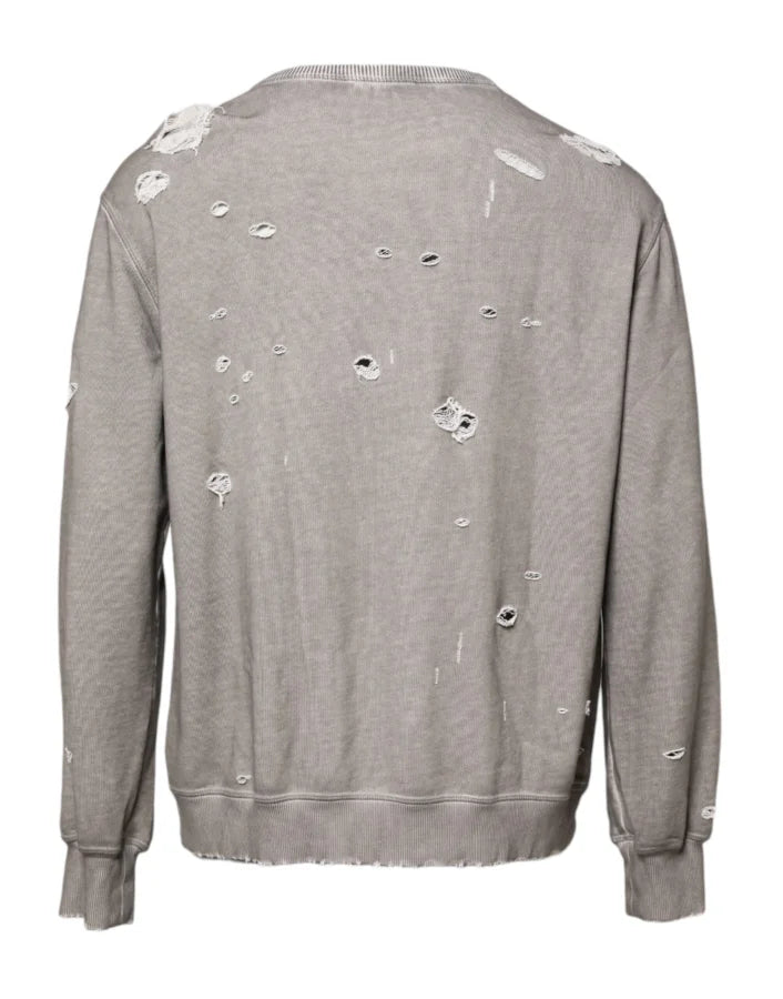 Dolce &amp; Gabbana Gray Logo Print Crew Neck Pullover Sweater