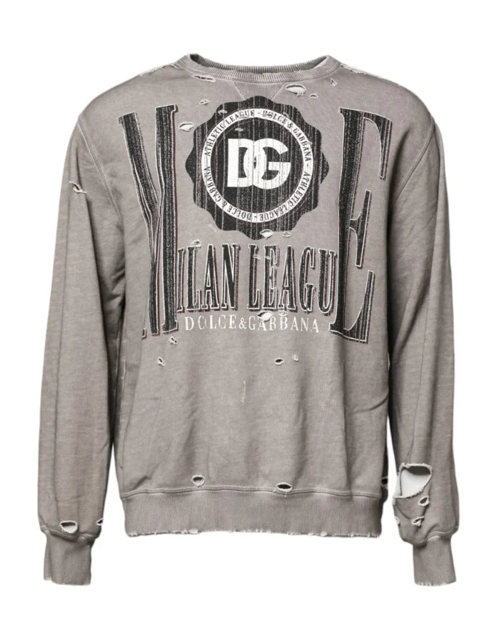 Dolce &amp; Gabbana Gray Logo Print Crew Neck Pullover Sweater