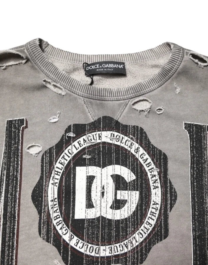 Dolce &amp; Gabbana Gray Logo Print Crew Neck Pullover Sweater