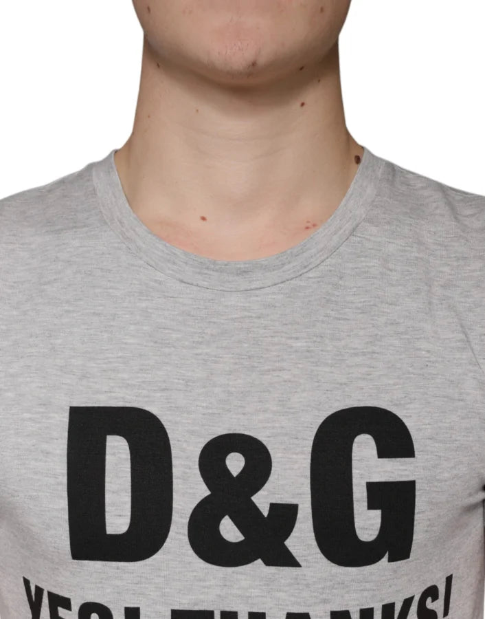 Dolce &amp; Gabbana Gray Logo Print Crewneck Short Sleeve T-shirt