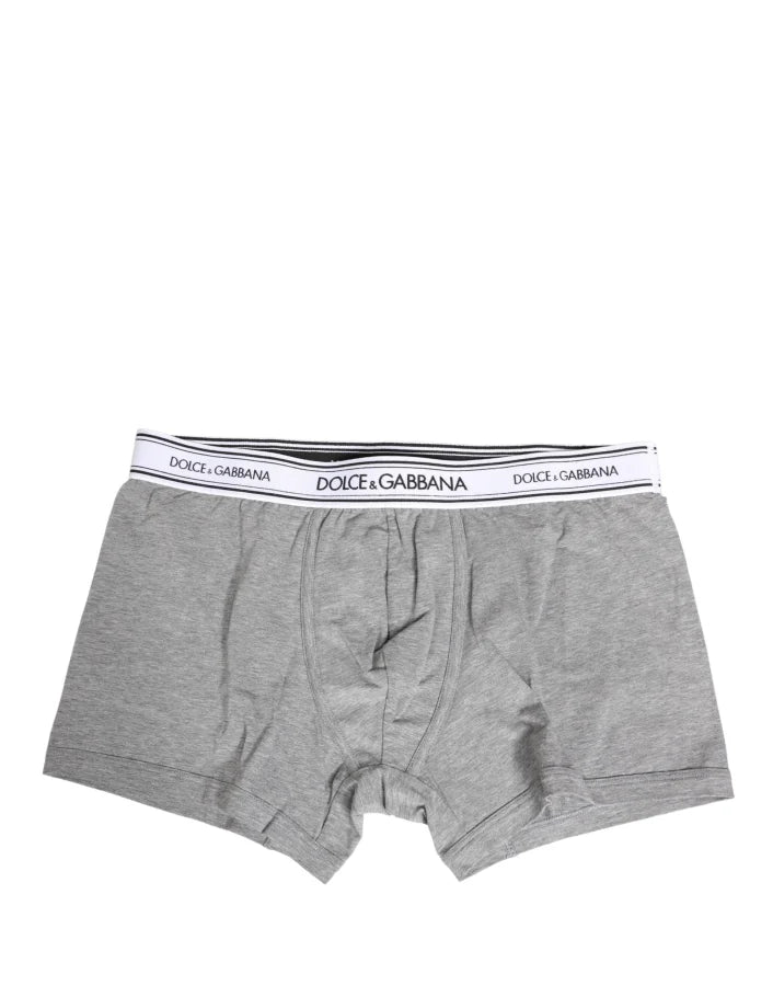 Dolce &amp; Gabbana Gray Logo Waistband Cotton Men Boxer Underwear