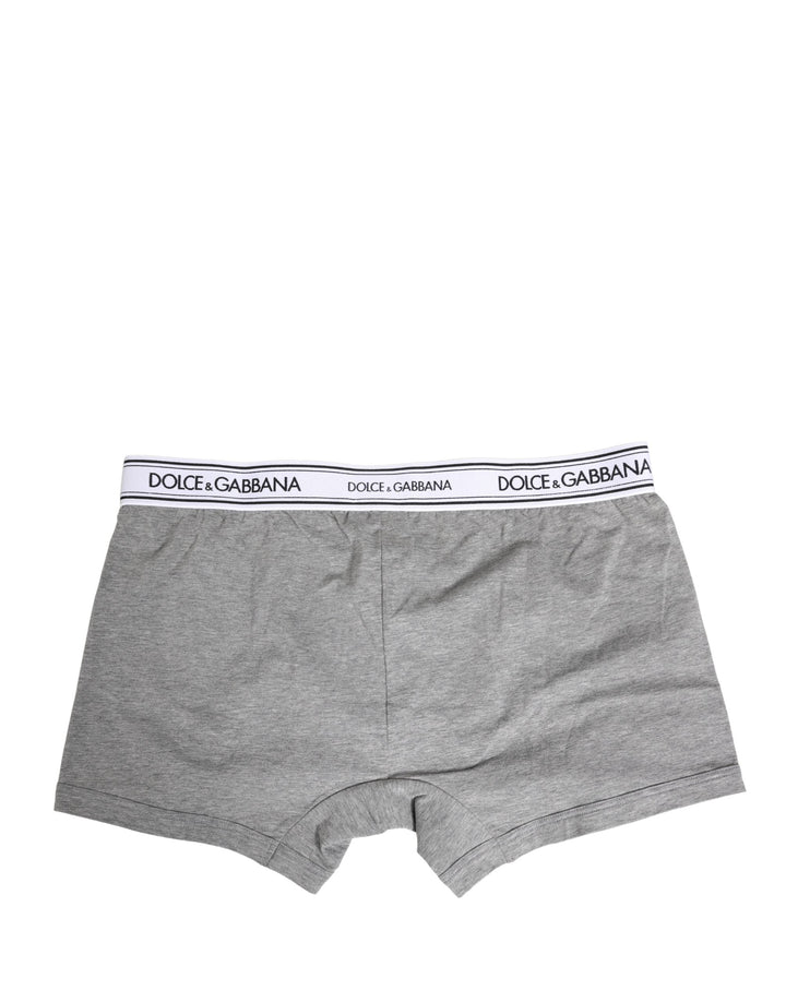 Dolce &amp; Gabbana Gray Logo Waistband Cotton Men Boxer Underwear