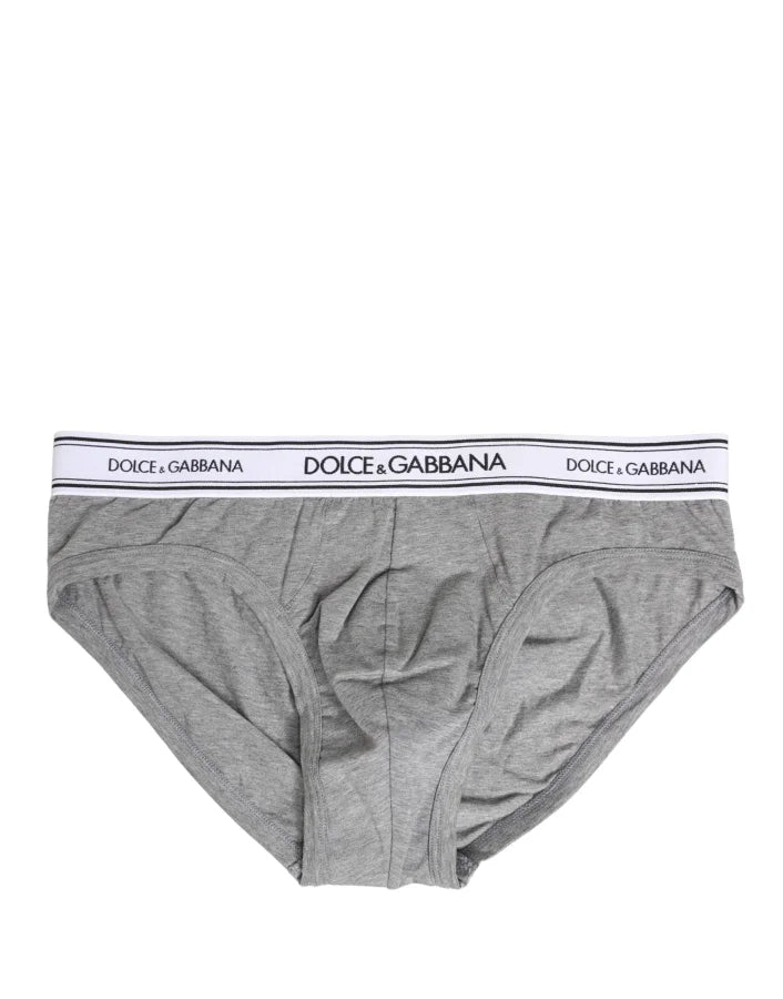 Dolce &amp; Gabbana Gray Logo Waistband Men Midi Brief Underwear