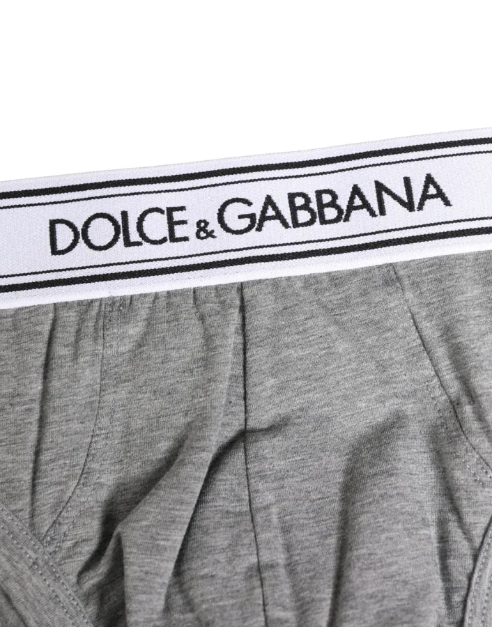 Dolce &amp; Gabbana Gray Logo Waistband Men Midi Brief Underwear