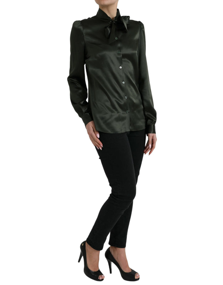 Dolce &amp; Gabbana - Gray Long Sleeves Ascot Collar Blouse Top