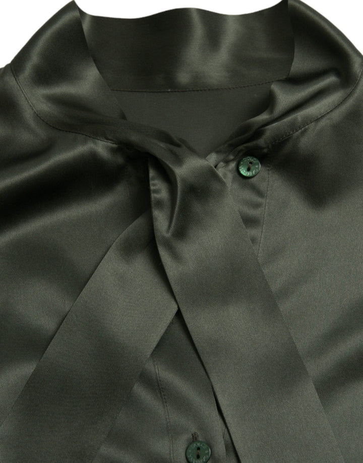 Dolce &amp; Gabbana - Gray Long Sleeves Ascot Collar Blouse Top