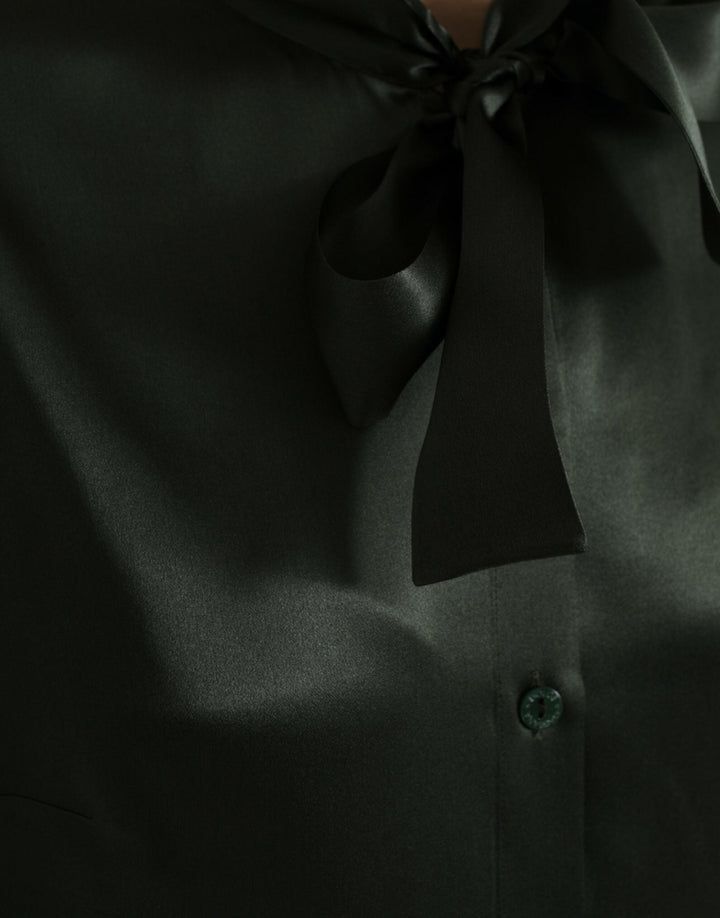 Dolce &amp; Gabbana - Gray Long Sleeves Ascot Collar Blouse Top