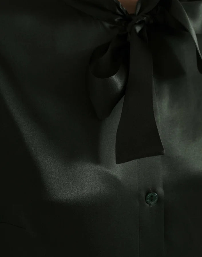 Dolce &amp; Gabbana Gray Long Sleeves Ascot Collar Blouse Top