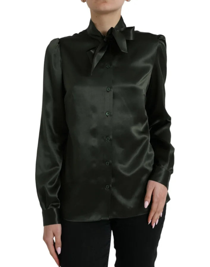 Dolce &amp; Gabbana Gray Long Sleeves Ascot Collar Blouse Top