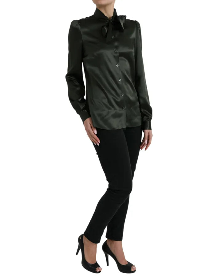 Dolce &amp; Gabbana Gray Long Sleeves Ascot Collar Blouse Top