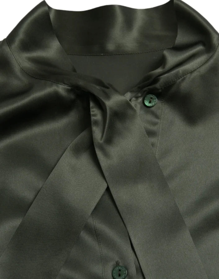 Dolce &amp; Gabbana Gray Long Sleeves Ascot Collar Blouse Top