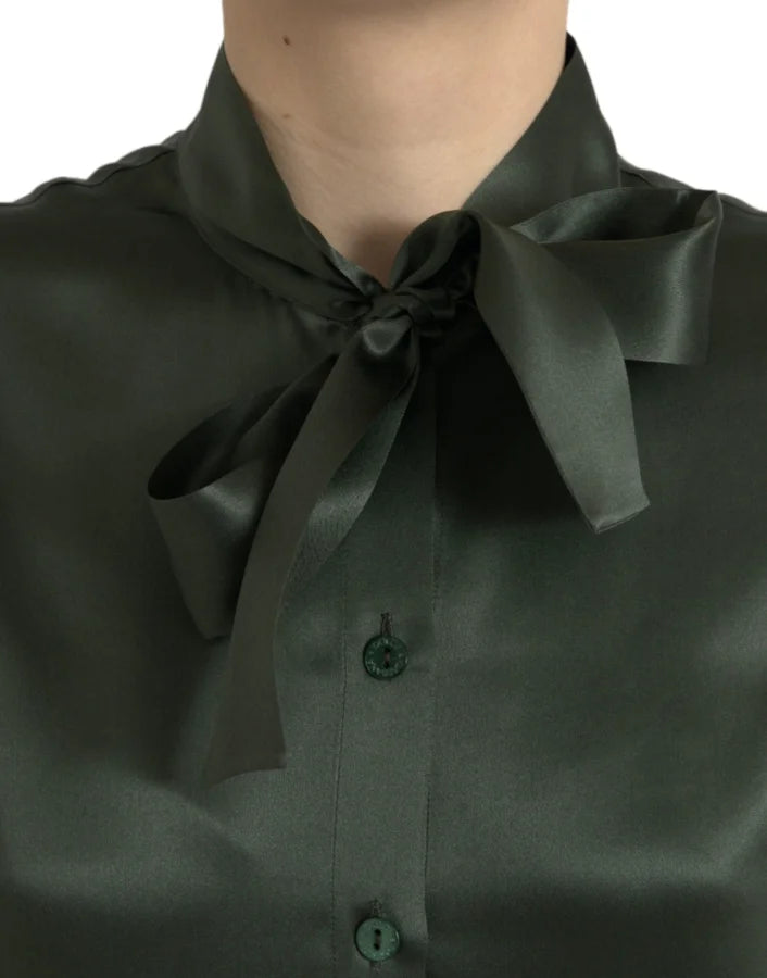 Dolce &amp; Gabbana Gray Long Sleeves Ascot Collar Blouse Top