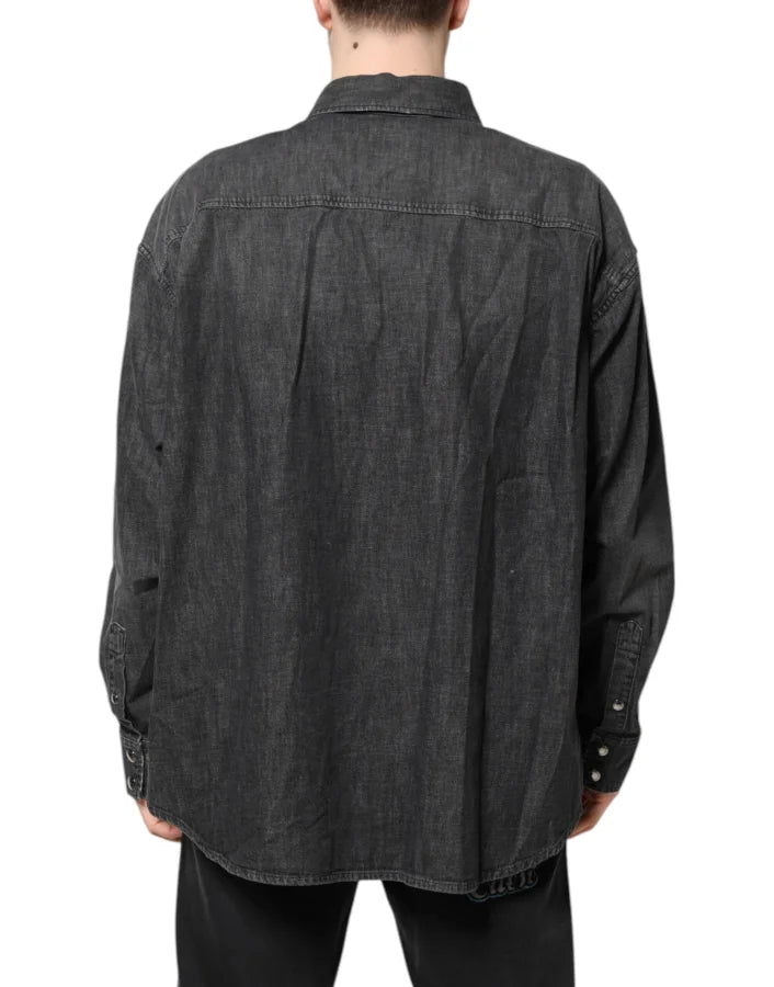 Dolce &amp; Gabbana Gray Long Sleeves Button Down Denim Shirt