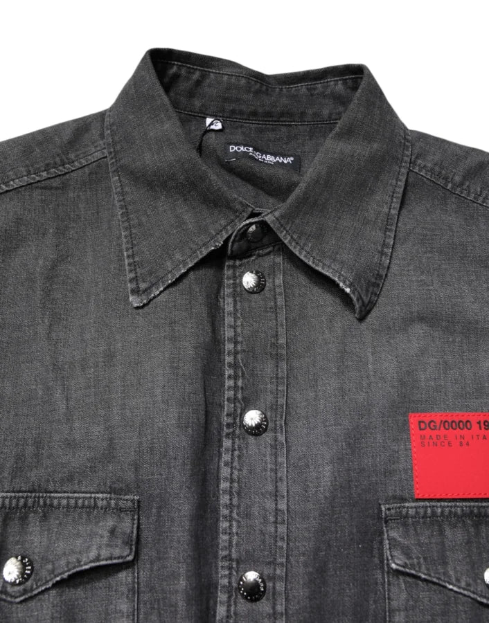 Dolce &amp; Gabbana Gray Long Sleeves Button Down Denim Shirt