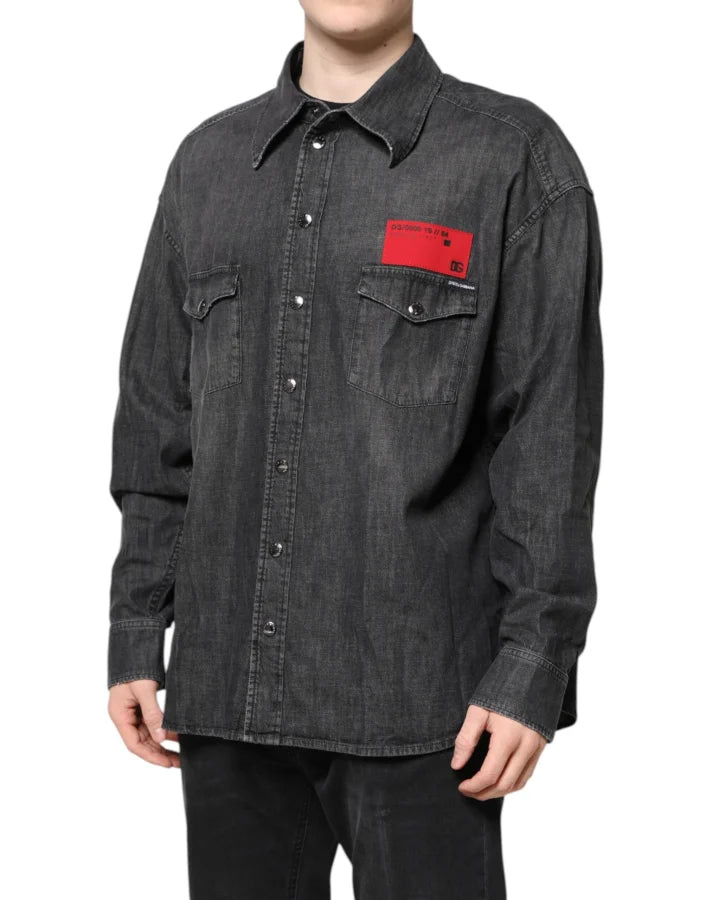 Dolce &amp; Gabbana Gray Long Sleeves Button Down Denim Shirt