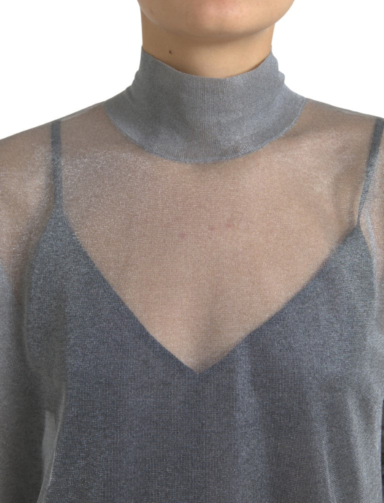 Dolce &amp; Gabbana - Gray Mesh Turtleneck Long Sleeve Blouse Top