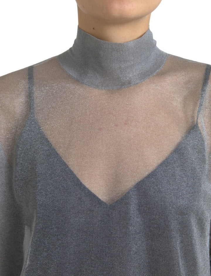 Dolce &amp; Gabbana - Gray Mesh Turtleneck Long Sleeve Blouse Top