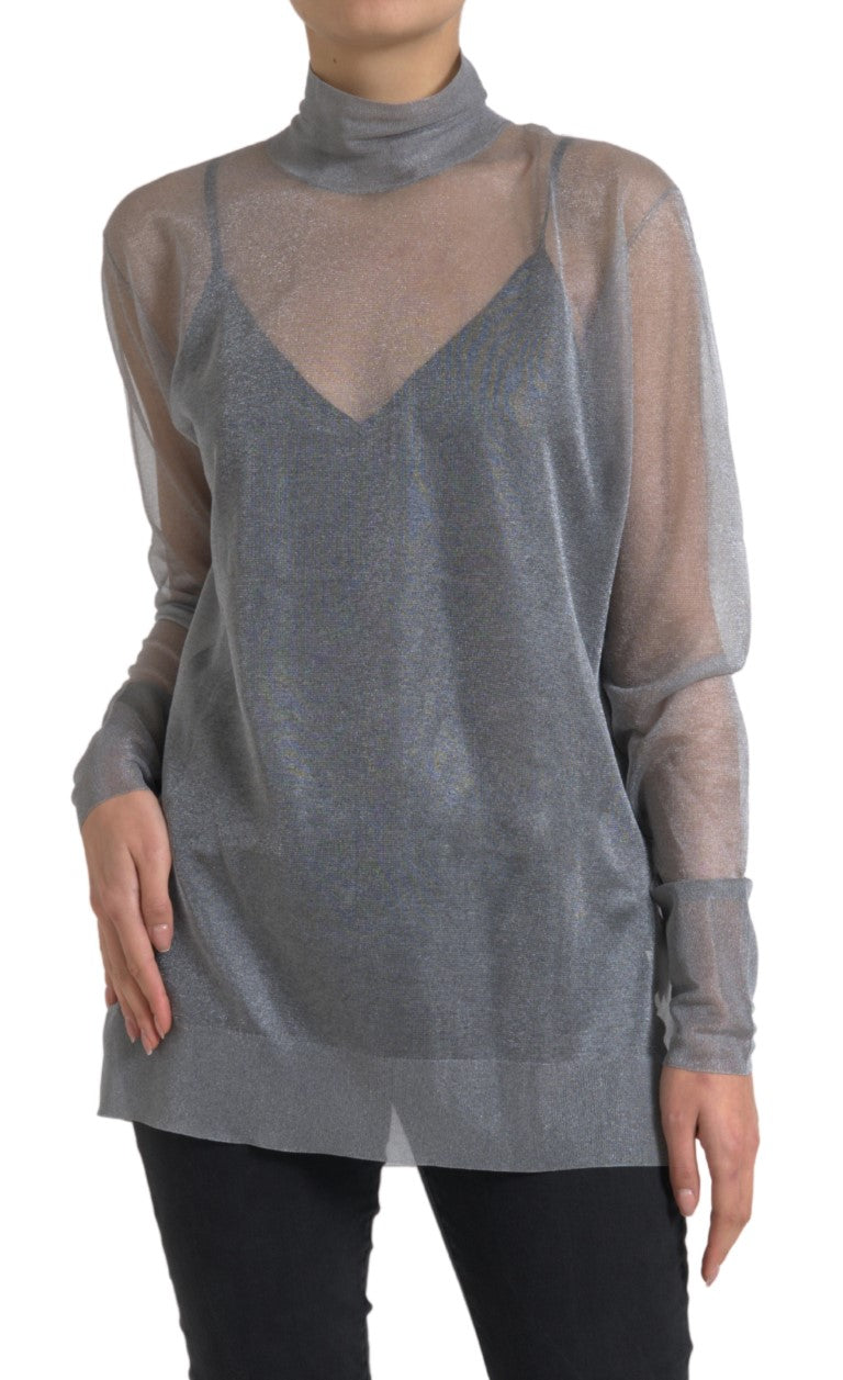 Dolce &amp; Gabbana - Gray Mesh Turtleneck Long Sleeve Blouse Top