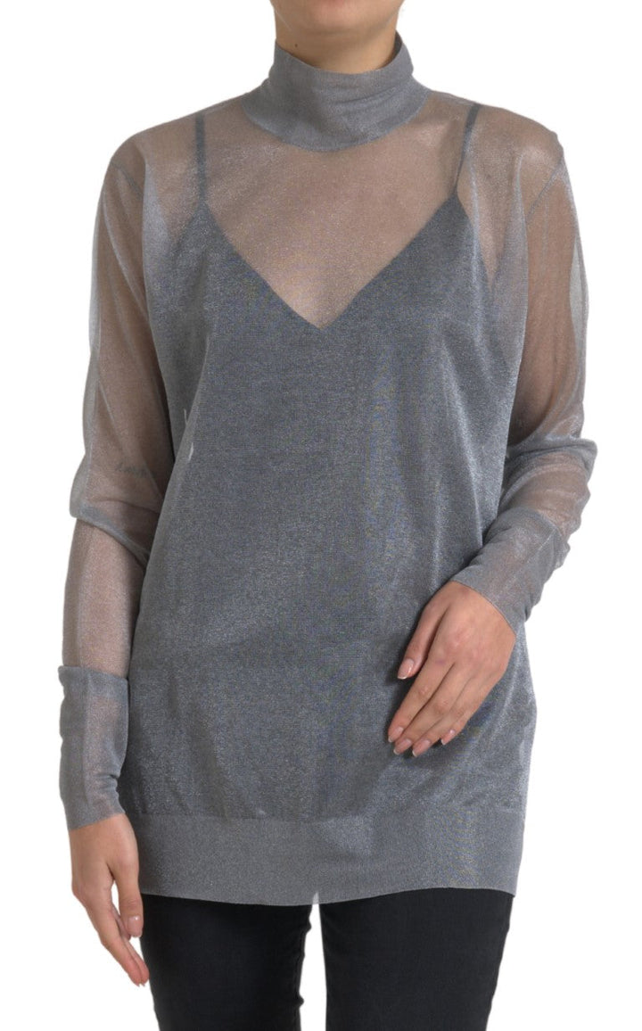 Dolce &amp; Gabbana - Gray Mesh Turtleneck Long Sleeve Blouse Top