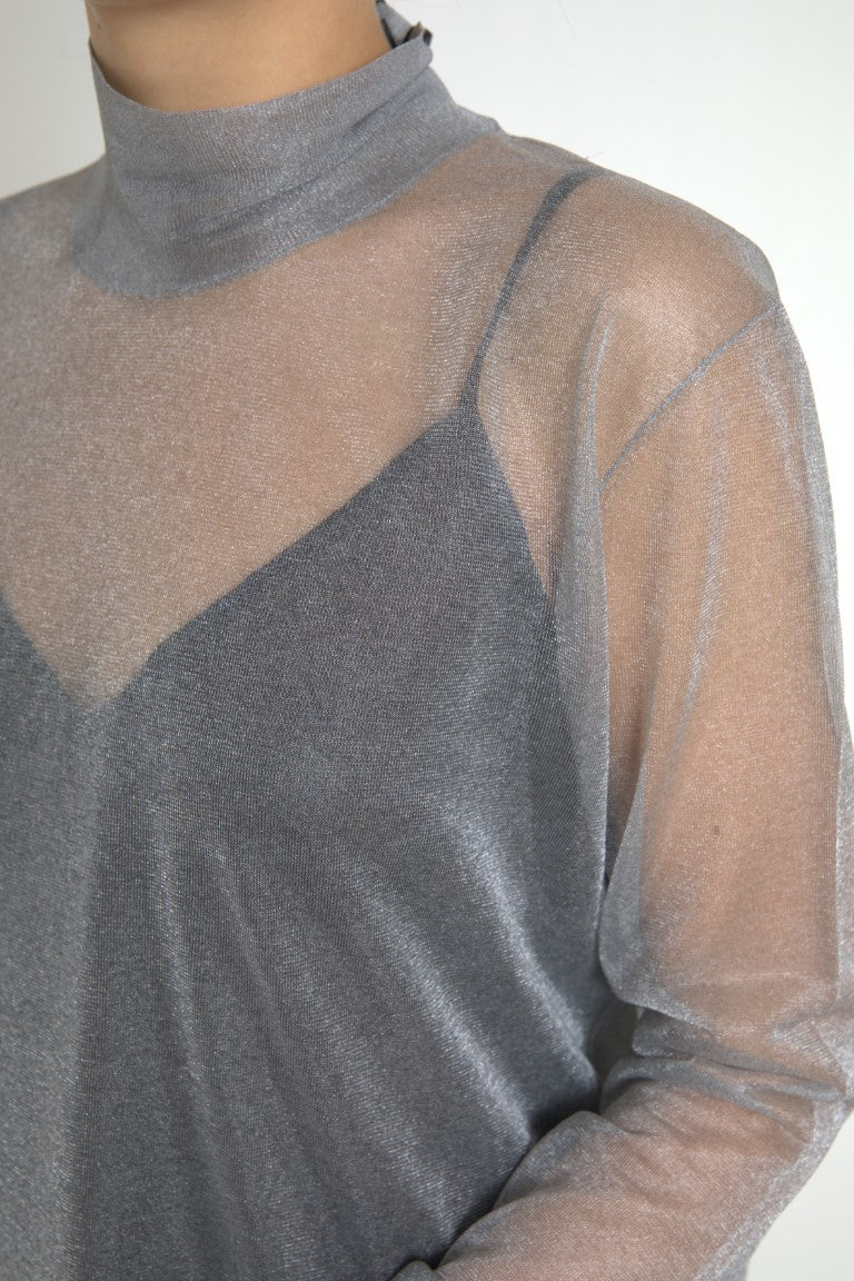 Dolce &amp; Gabbana - Gray Mesh Turtleneck Long Sleeve Blouse Top